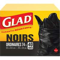 74L Garbage Bags, Regular, 26" W x 33" L, Black Nuna Depot Inc.