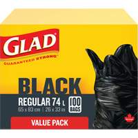 74L Garbage Bags, Regular, 26" W x 33" L, Black Nuna Depot Inc.