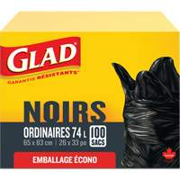 74L Garbage Bags, Regular, 26" W x 33" L, Black Nuna Depot Inc.