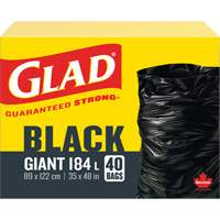 184L Garbage Bags, Regular, 35" W x 48" L, Black Nuna Depot Inc.