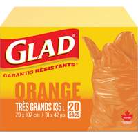 135L Garbage Bags, Regular, 31" W x 42" L, Orange Nuna Depot Inc.