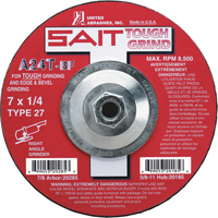 A24T Tough Grind Grinding Wheel, 4-1/2" x 1/4", 7/8" Arbor, Aluminum Oxide, Type 27 Nuna Depot Inc.
