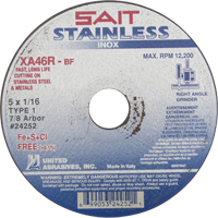 Cut-Off Wheel Contaminant-Free ZA46R, 15" x 1/16", 7/8" Arbor, Type 1, Aluminum Oxide, 12200 RPM Nuna Depot Inc.