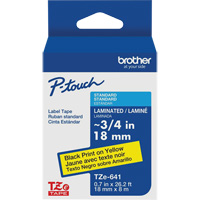 Tape Cartridge for P-touch&reg; Labeling System, 18 mm x 8 m, Black on Yellow Nuna Depot Inc.