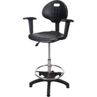 Heavy-Duty Ergonomic Stool with Adjustable Arm Rests, Stationary, Adjustable, 39" - 48", Polyurethane Seat, Black Nuna Depot Inc.