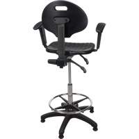 Heavy-Duty Ergonomic Stool with Adjustable Arm Rests, Stationary, Adjustable, 39" - 48", Polyurethane Seat, Black Nuna Depot Inc.