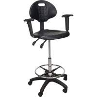 Tabouret ergonomique robuste avec accoudoirs r&eacute;glables et roulettes en nylon, Mobile, Ajustable, 39" - 48", Polyur&eacute;thane Si&egrave;ge, Noir Nuna Depot Inc.