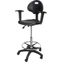 Tabouret ergonomique robuste avec accoudoirs r&eacute;glables et roulettes en nylon, Mobile, Ajustable, 39" - 48", Polyur&eacute;thane Si&egrave;ge, Noir Nuna Depot Inc.