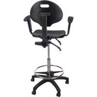 Tabouret ergonomique robuste avec accoudoirs r&eacute;glables et roulettes en nylon, Mobile, Ajustable, 39" - 48", Polyur&eacute;thane Si&egrave;ge, Noir Nuna Depot Inc.