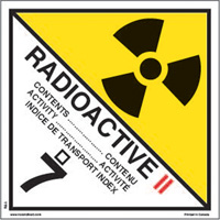 TDG Shipping Labels, Class 7, Radioactive II, Paper Nuna Depot Inc.
