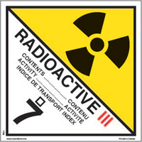 TDG Shipping Labels, Class 7, Radioactive III, Paper Nuna Depot Inc.