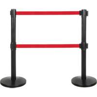 Dual Belt Crowd Control Barrier, Steel, 35" H, Red Tape, 7' Tape Length Nuna Depot Inc.