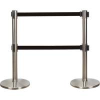 Dual Belt Crowd Control Barrier, Steel, 35" H, Black Tape, 7' Tape Length Nuna Depot Inc.