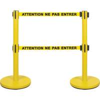 Dual Belt Crowd Control Barrier, Steel, 35" H, Yellow Tape, 7' Tape Length Nuna Depot Inc.