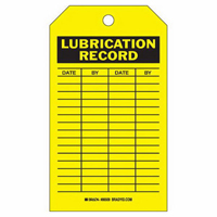 Lubrication Record Tags, Polyester, 4" W x 7" H, English Nuna Depot Inc.