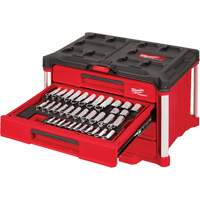 Ensemble de 242 pi&egrave;ces de douilles et cliquets m&eacute;triques et SAE 1/4", 3/8" et 1/2" avec boîte &agrave; outils PACKOUT &agrave; 4 tiroirs, 16-3/10" x 22-1/5" x 14-3/10", Noir/Rouge Nuna Depot Inc.