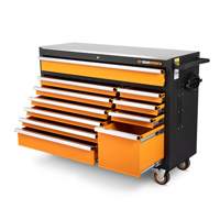 Rolling Tool Cabinet with Stainless Steel Worktop, 11 Drawers, 52" W x 18" D x 36" H, Black/Orange Nuna Depot Inc.