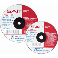 Cut-Off Wheel, 4" x 0.045", 5/8" Arbor, Type 27, Aluminum Oxide, 13500 RPM Nuna Depot Inc.