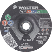 Meules &agrave; moyeu d&eacute;port&eacute; Flexcut, 7", 36 Grain, Oxyde d'aluminium, 7/8", 8600 Tr/min, Type 29 Nuna Depot Inc.